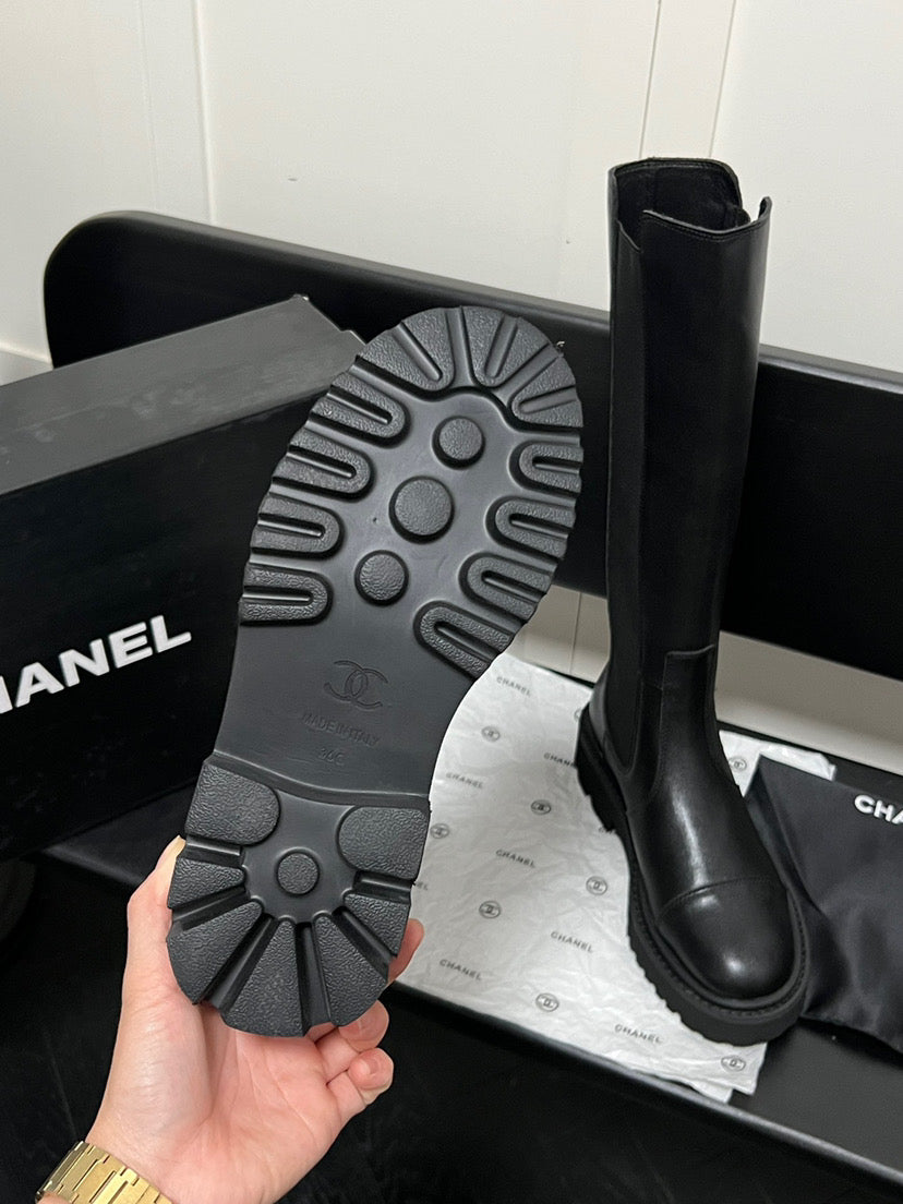 chanel black knee boots
