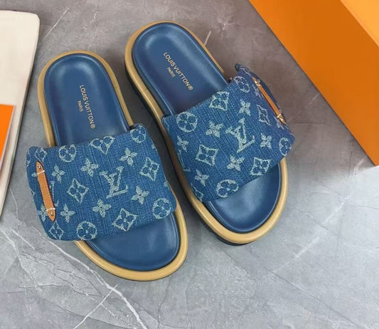 louis V denim sliders