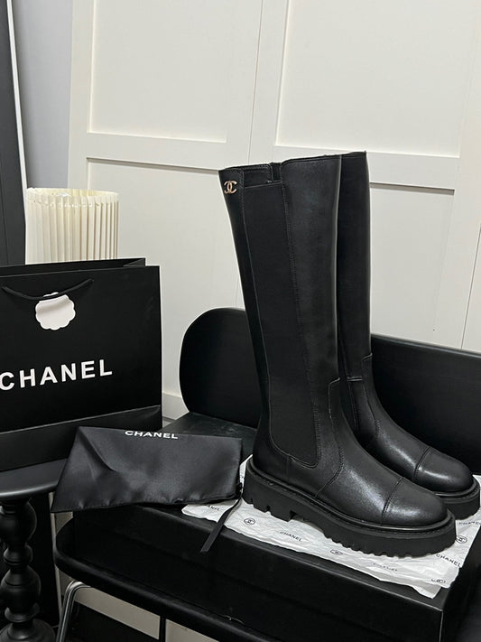 chanel black knee boots