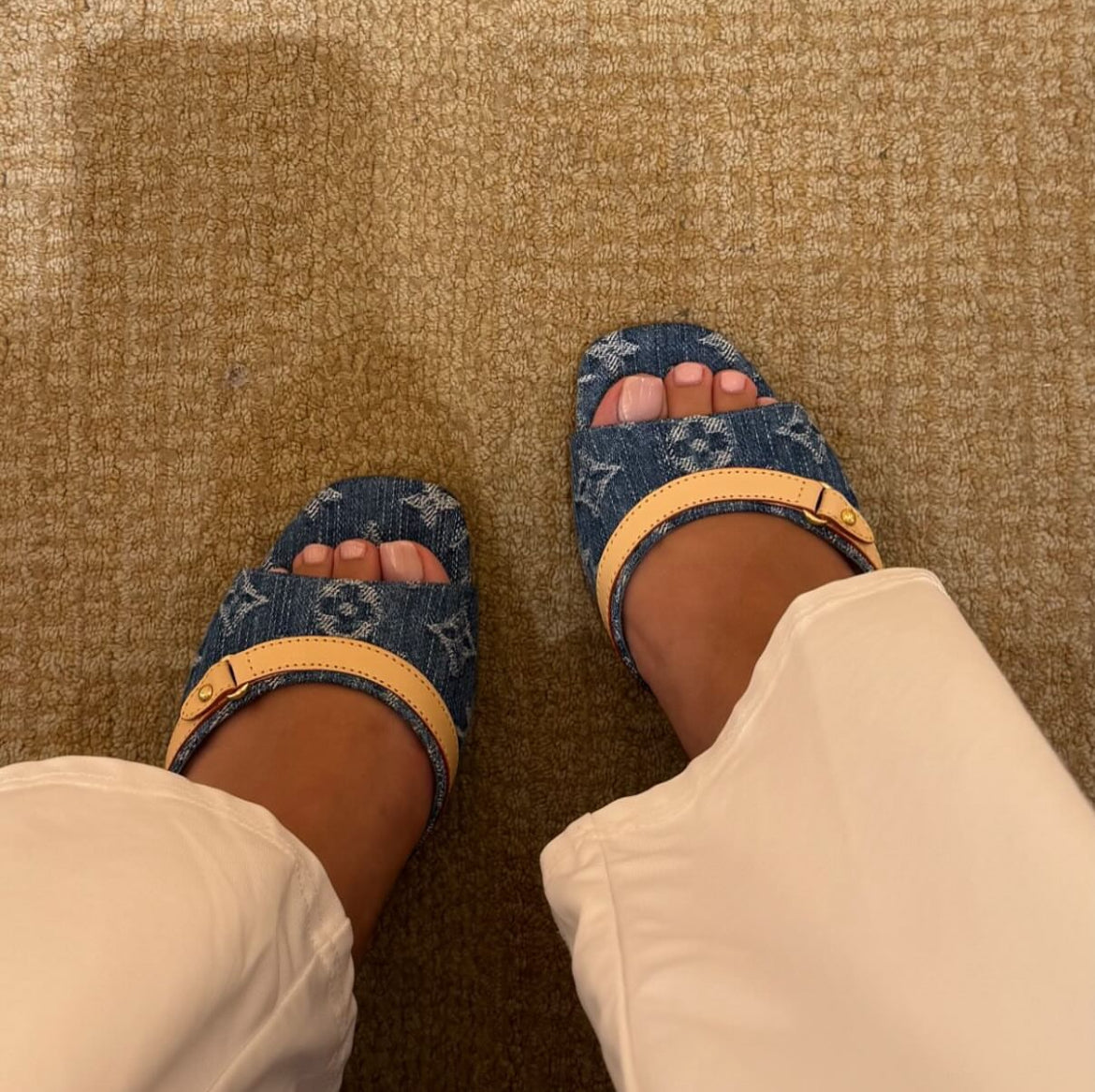 louis V denim kitten heels