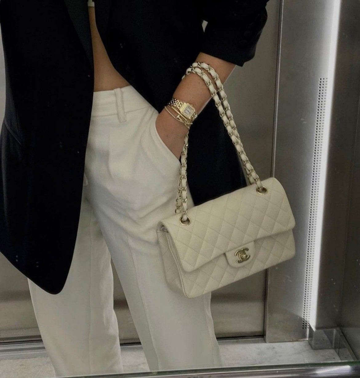 chanel classic bag - silver chain